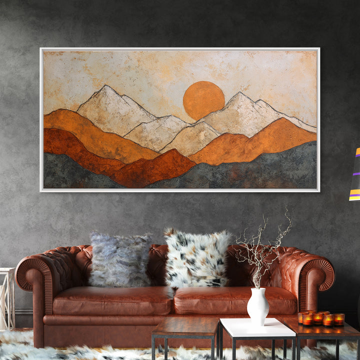 Black Line Mountains Framed Canvas Print, Line Art, Living Room Decor, Oil Painting, Line, Boho Decor, Living Room Wall Art, LIN-2x1-6