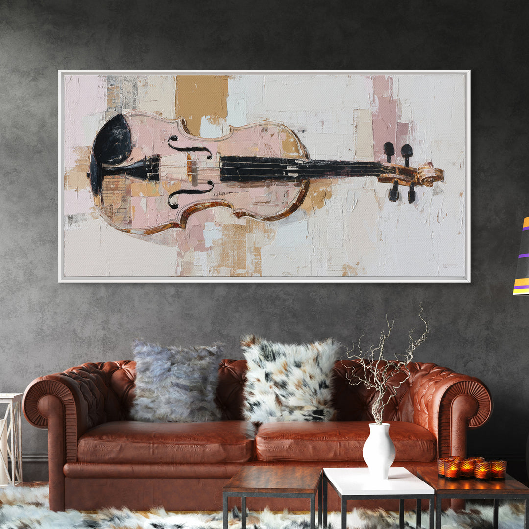 Single Line Violin and Bow Framed Canvas Print, Line Art, Statement Artwork, Living Room Decor, Fine Art, Line, Custom Portrait, LIN-2x1-67