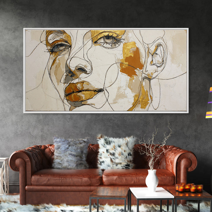 Continuous Line Female Face Canvas Print, Line Art, Gallery Wall Set, Living Room Decor, Fine Art, Line, Textured Painting, LIN-2x1-69