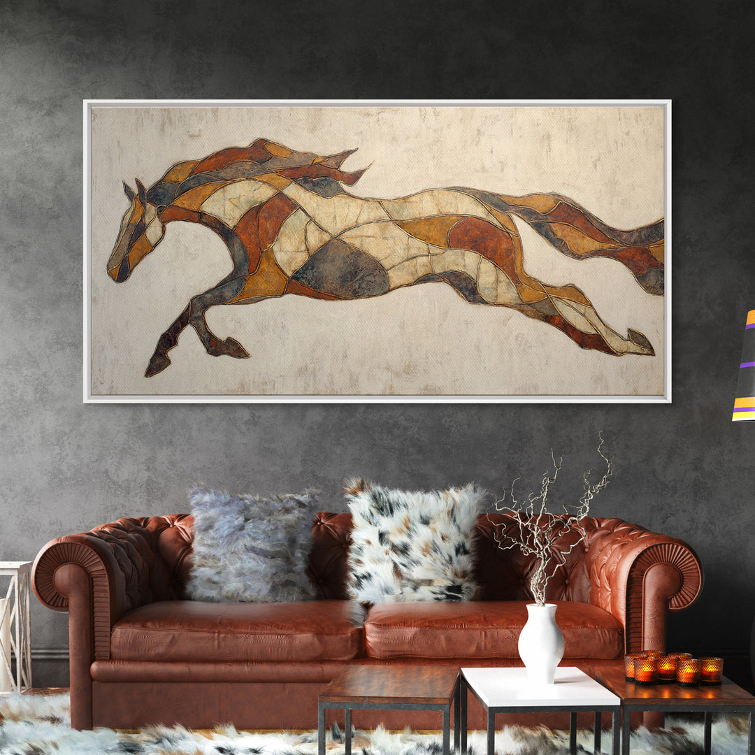 Abstract Horse Formed from Graceful Contour Framed Canvas Print, Line Art, Living Room Decor, Abstract Art, Line, LIN-2x1-72