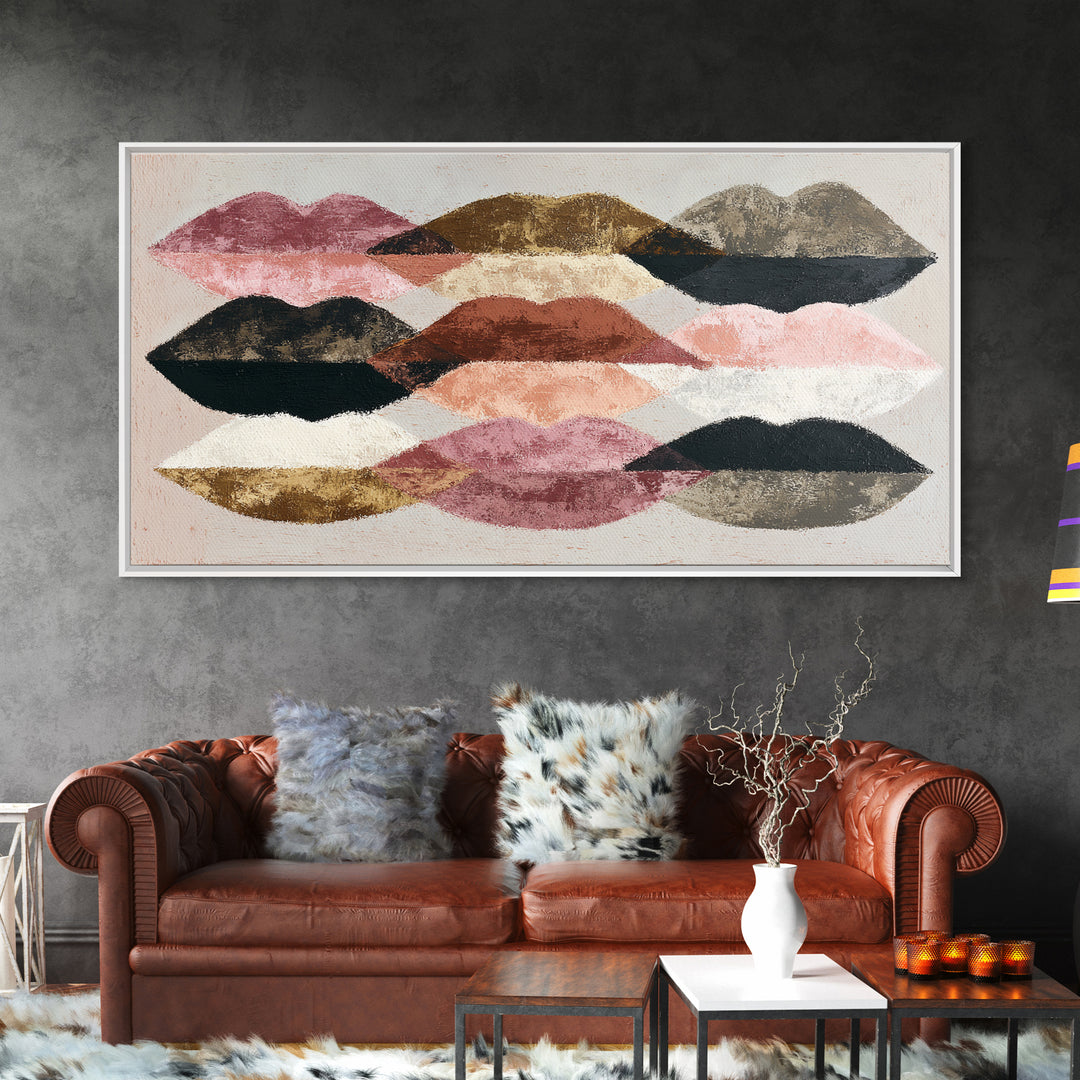 Abstract Lips and Hand Fashion Sketch Framed Canvas Print, Line Art, Living Room Decor, Abstract Art, Line, Portrait from Photo, LIN-2x1-86