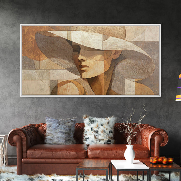 Line Drawing of a Woman Framed Canvas Print, Line Art, Black and White Art, Living Room Decor, Oil Painting, Line, LIN-2x1-87