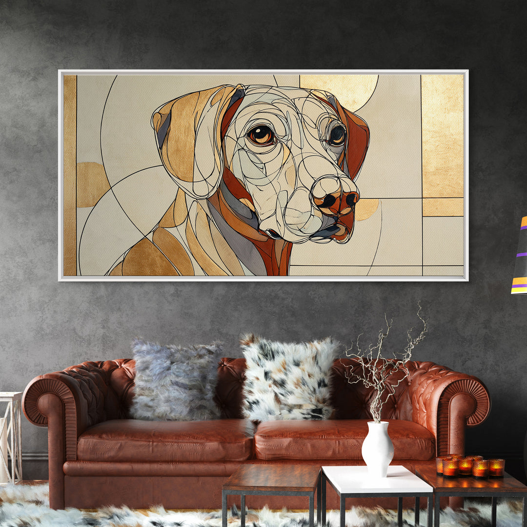 Continuous Line Dog Portrait Framed Canvas Print, Line Art, Living Room Decor, Line, Portrait from Photo, Living Room Art, LIN-2x1-9