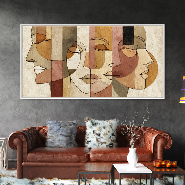 Continuous Line Female Face Canvas Print, Line Art, Gallery Wall Set, Living Room Decor, Fine Art, Line, Textured Painting, LIN-2x1-93