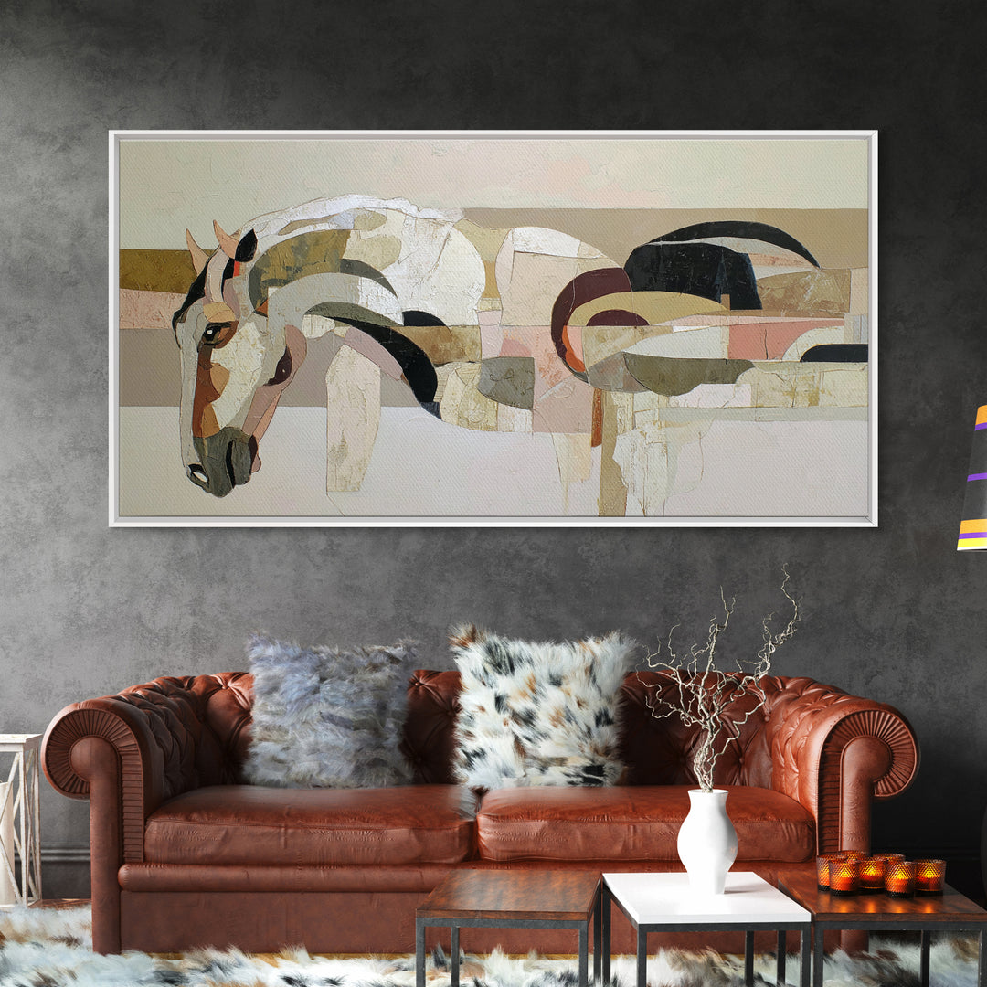 Abstract Horse Formed from Graceful Contour Framed Canvas Print, Line Art, Gallery Wall Art, Living Room Decor, Fine Art, Line, LIN-2x1-96