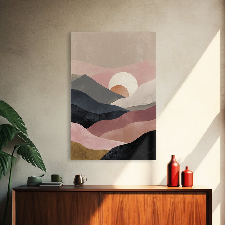 Black Line Mountains Framed Canvas Print, Line Art, Printable Wall Art, Living Room Decor, Watercolor Art, Line, Modern Art, LIN-2x3-18