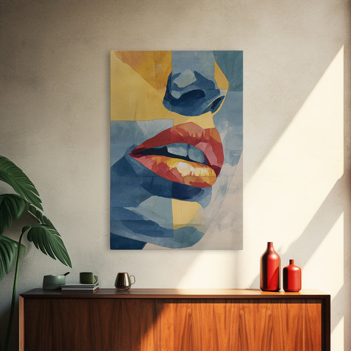 Abstract Lips and Hand Fashion Sketch Framed Canvas Print, Line Art, Wall Decor, Living Room Decor, Fine Art, Line, Boho Decor, LIN-2x3-26