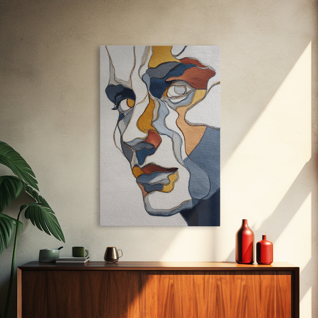Continuous Line Female Face Framed Canvas Print, Line Art, Portrait from Photo, Living Room Decor, Fine Art, Line, Luxury Decor, LIN-2x3-33