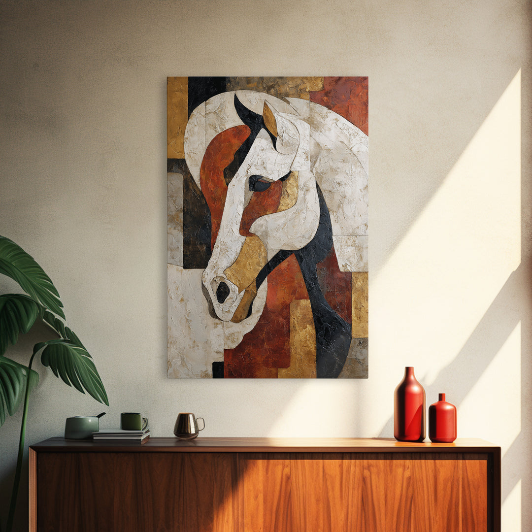 Abstract Horse Formed from Graceful Contour Framed Canvas Print, Line Art, Modern Art, Living Room Decor, Abstract Art, Line, LIN-2x3-60