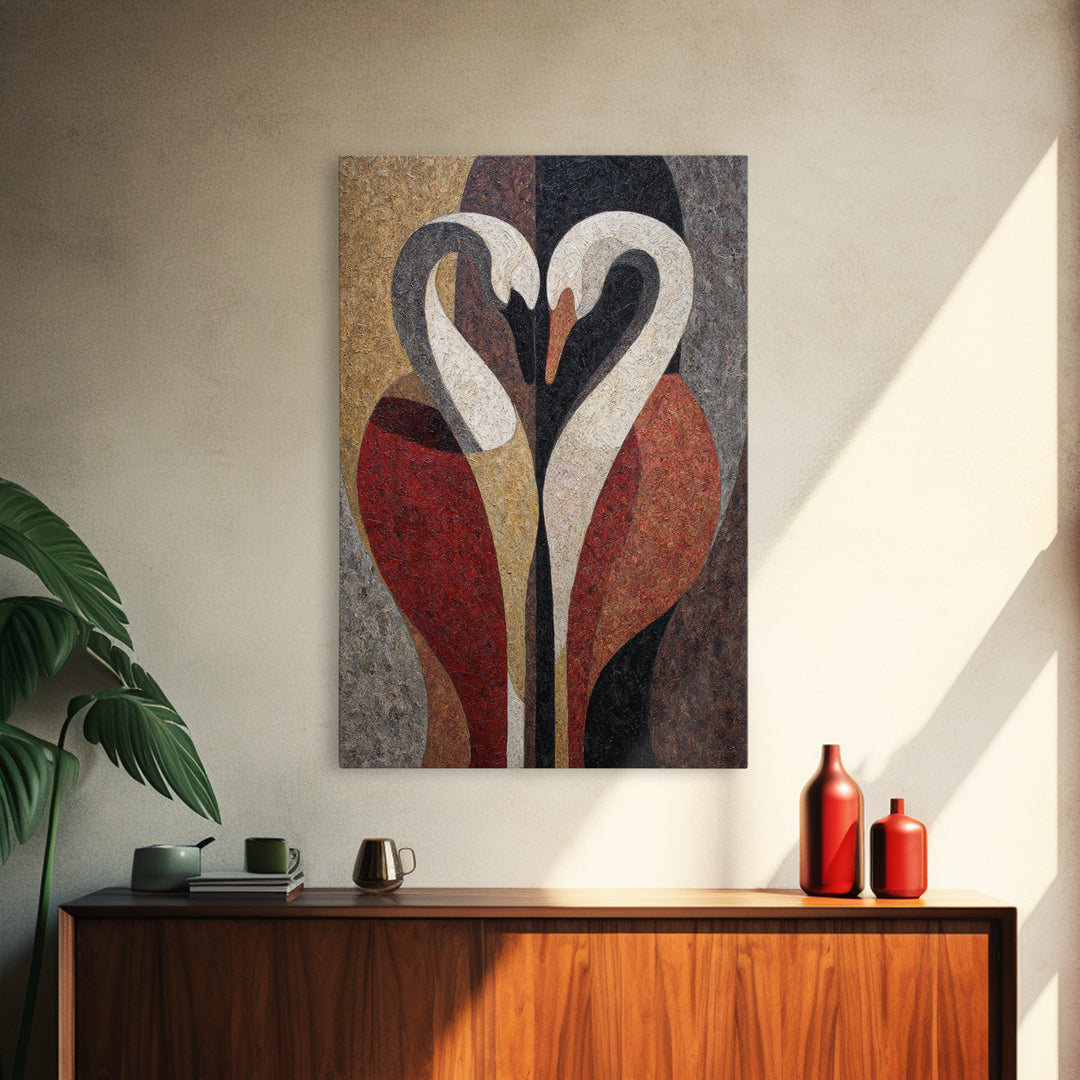 Two Swans Forming a Heart Shape Canvas Print, Line Art, Canvas Print, Living Room Decor, Fine Art, Line, Modern Decor, LIN-2x3-72