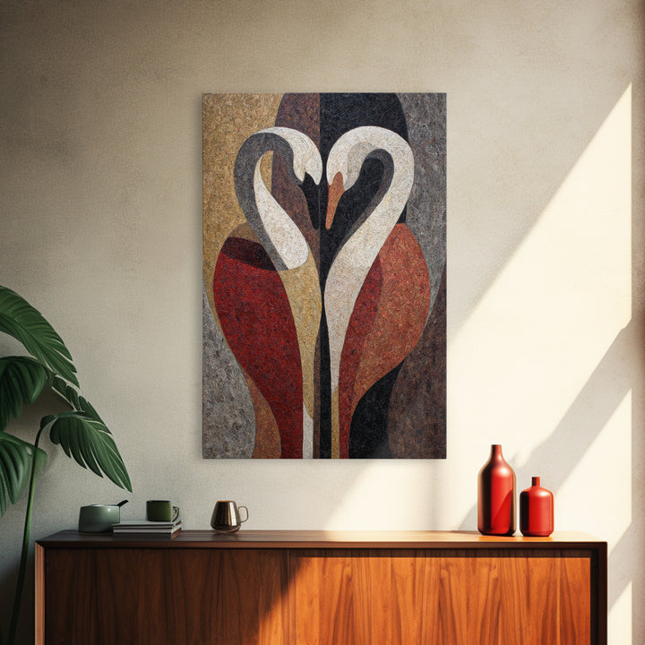 Two Swans Forming a Heart Shape Canvas Print, Line Art, Canvas Print, Living Room Decor, Fine Art, Line, Modern Decor, LIN-2x3-72