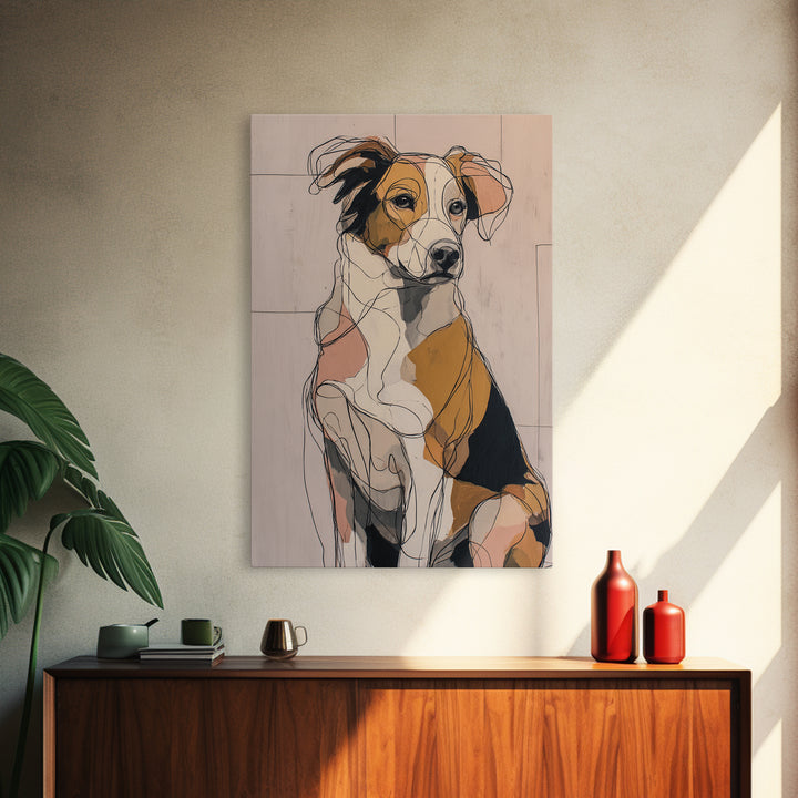 Continuous Line Dog Portrait Framed Canvas Print, Line Art, Bird Wall Art, Living Room Decor, Fine Art, Line, Textured Painting, LIN-2x3-93