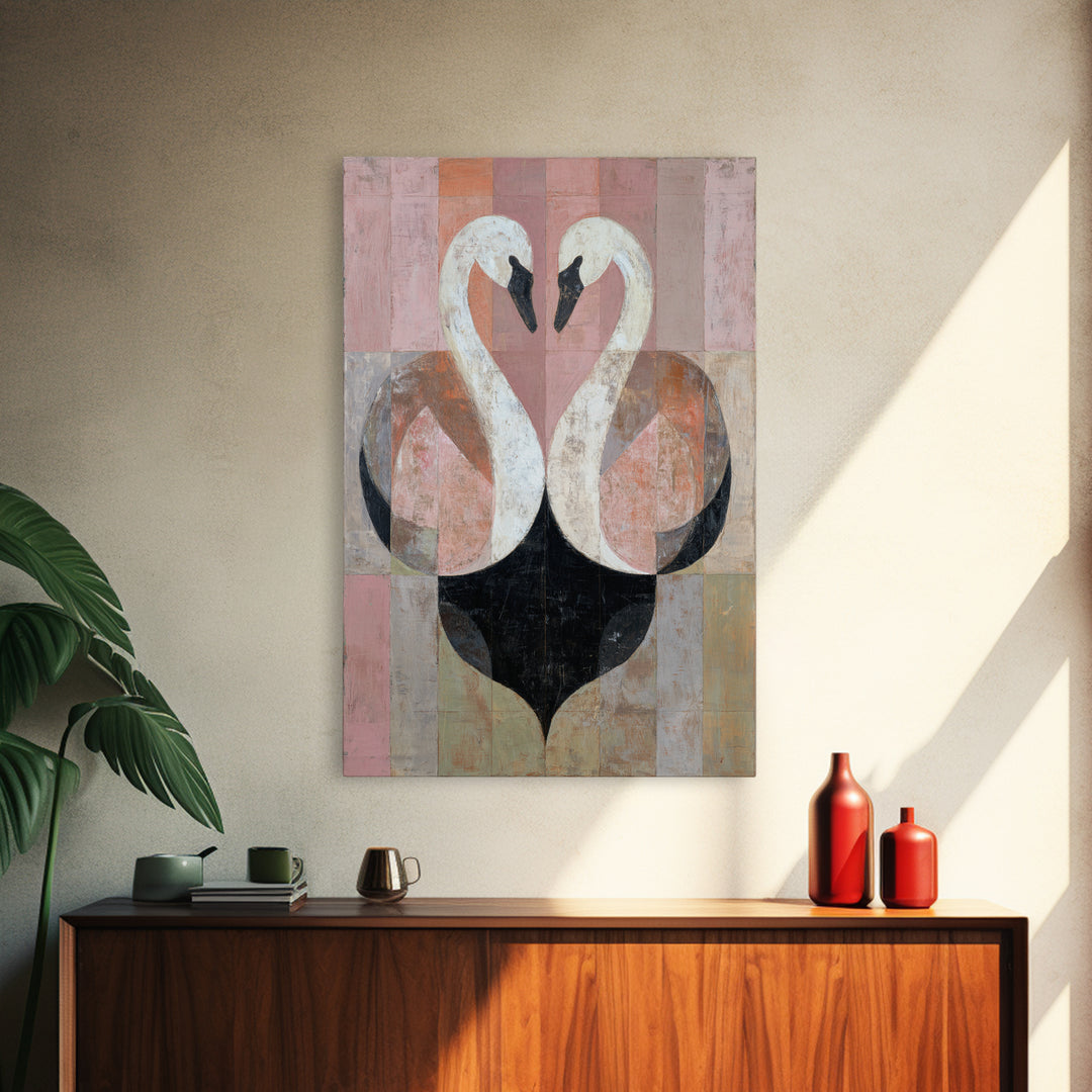 Two Swans Forming a Heart Shape Canvas Print, Line Art, Minimalist Art, Living Room Decor, Abstract Art, Line, Minimalist Decor, LIN-2x3-96