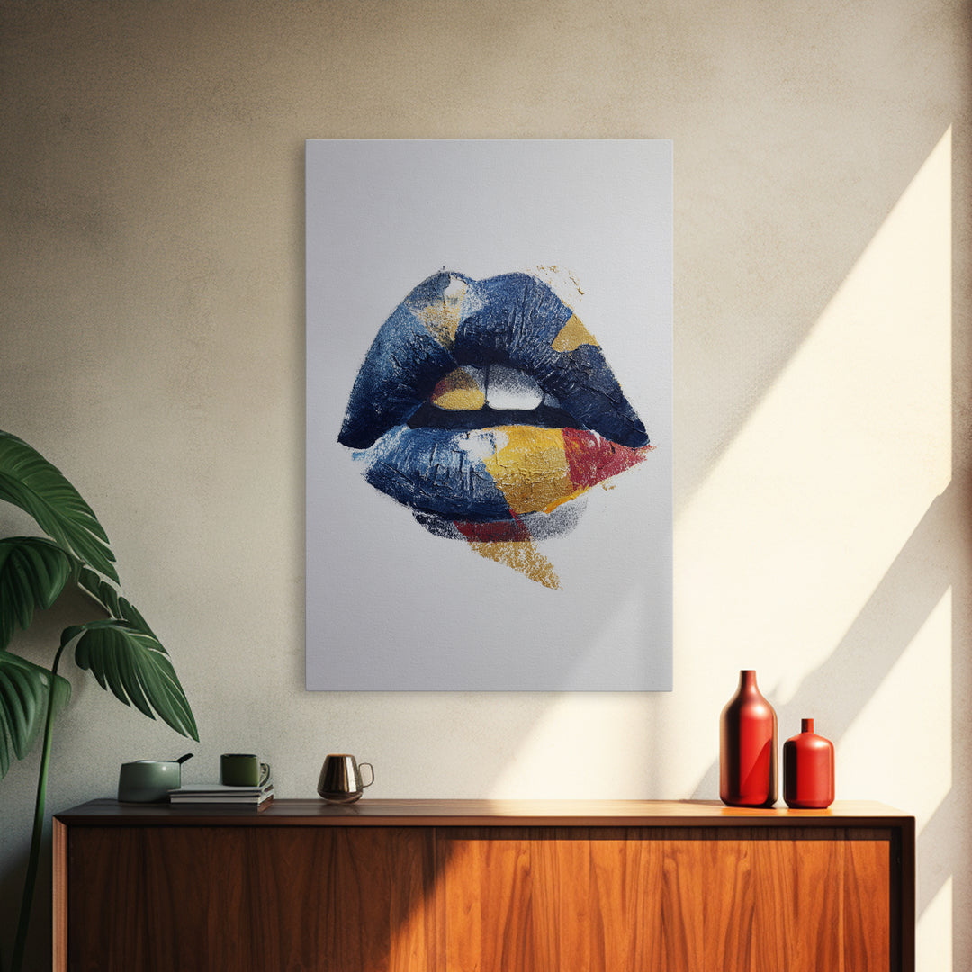 Abstract Lips and Hand Fashion Sketch Framed Canvas Print, Line Art, Boho Wall Decor, Living Room Decor, Abstract Art, Line, LIN-2x3-98
