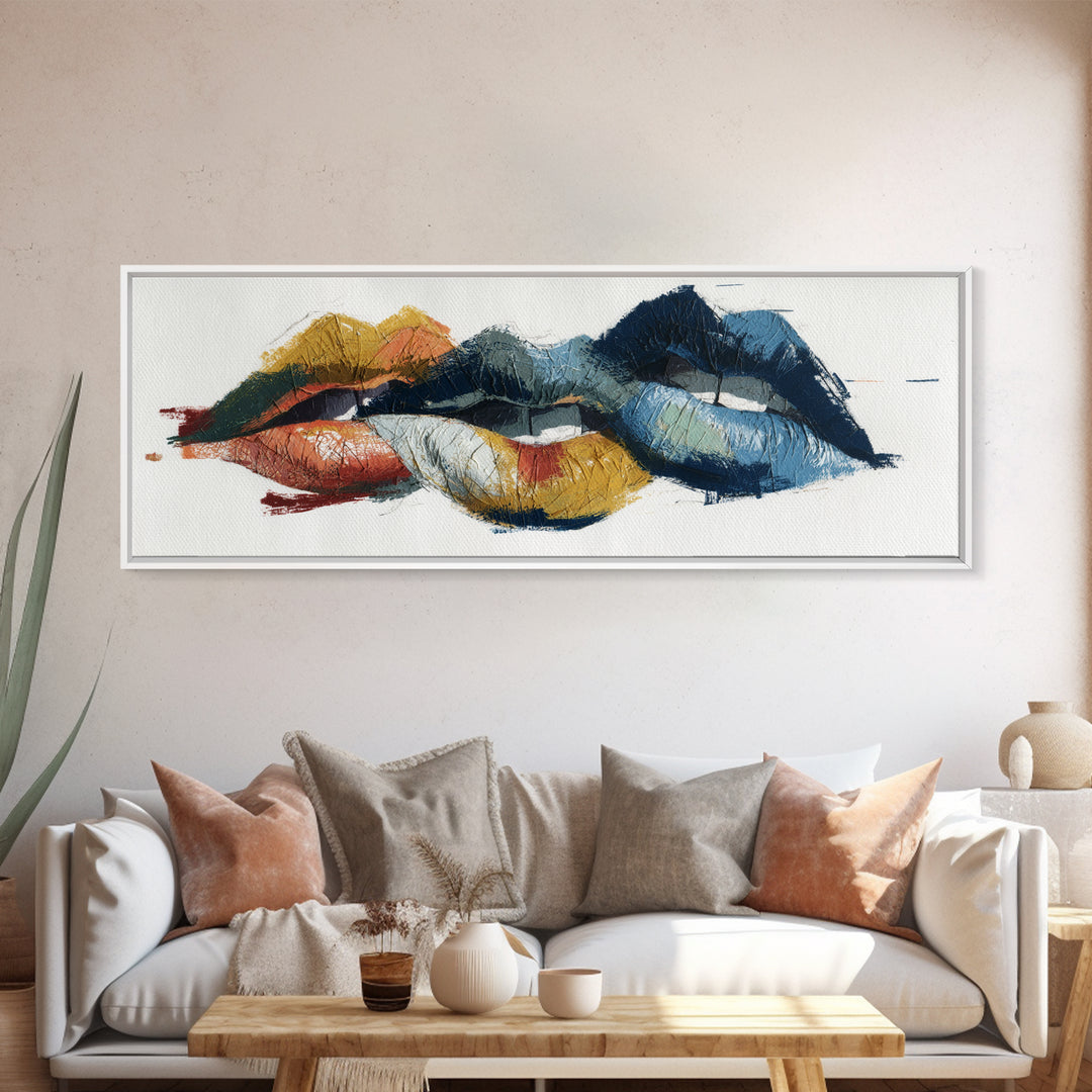 Abstract Lips and Hand Fashion Sketch Framed Canvas Print, Line Art, Living Room Decor, Abstract Art, Line, Portrait from Photo, LIN-3x1-10