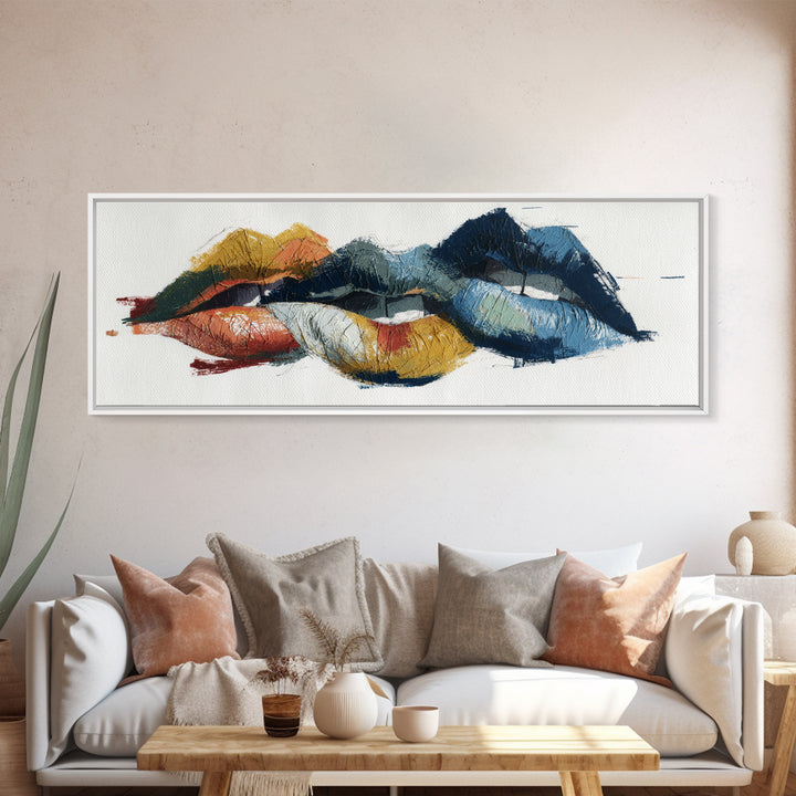 Abstract Lips and Hand Fashion Sketch Framed Canvas Print, Line Art, Living Room Decor, Abstract Art, Line, Portrait from Photo, LIN-3x1-10