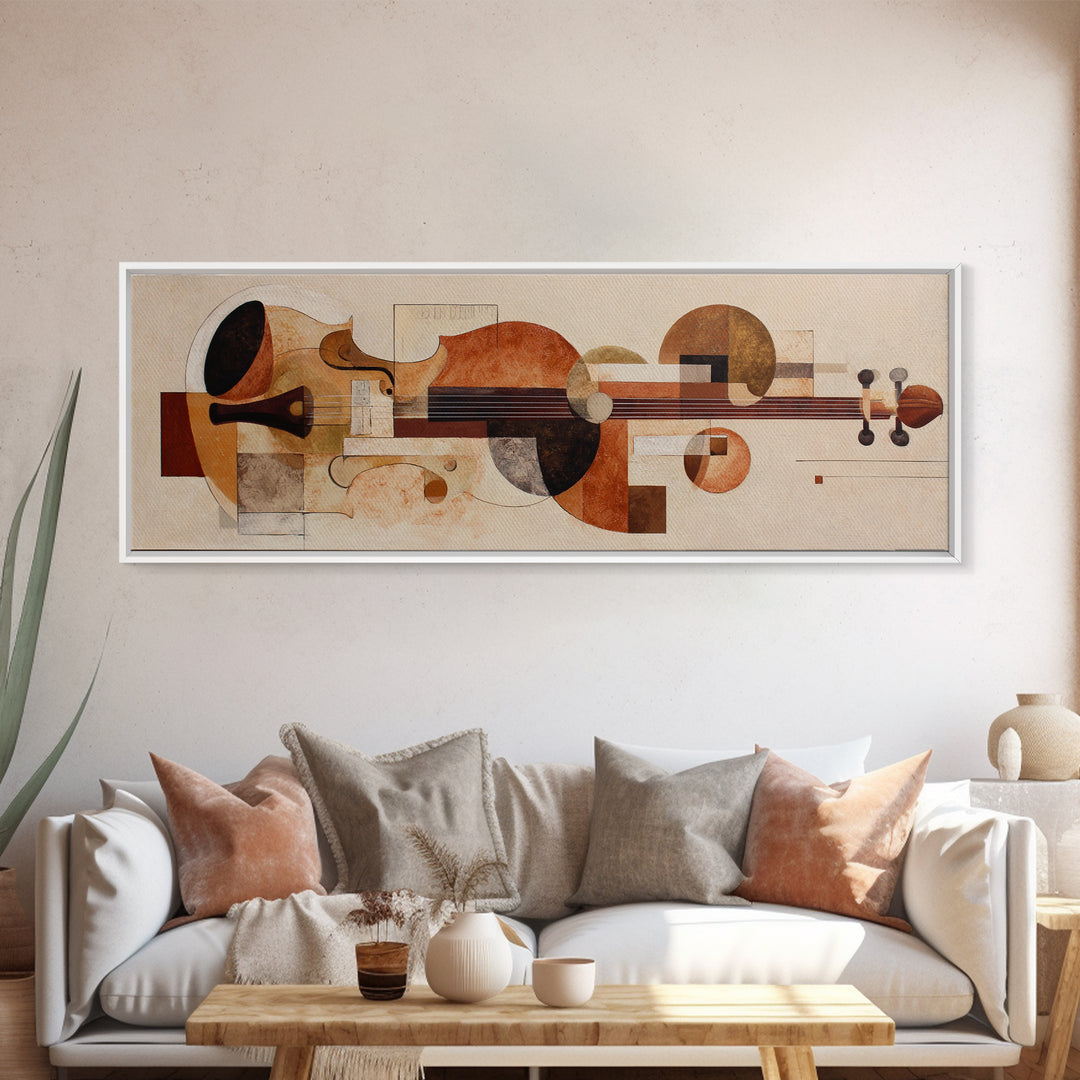Single Line Violin and Bow Framed Canvas Print, Line Art, Statement Artwork, Living Room Decor, Fine Art, Line, Custom Portrait, LIN-3x1-15