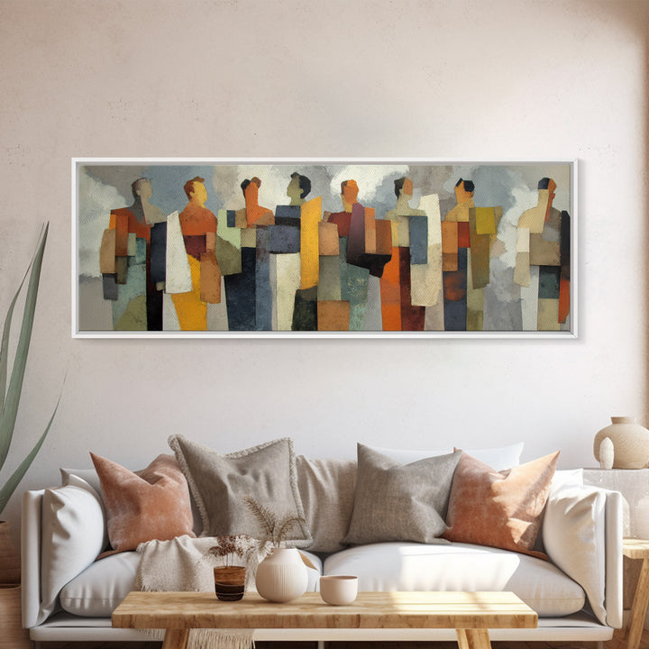 Abstract Family Figures Canvas Print, Line Art, Jesus Wall Art, Living Room Decor, Fine Art, Line, Statement Artwork, LIN-3x1-16