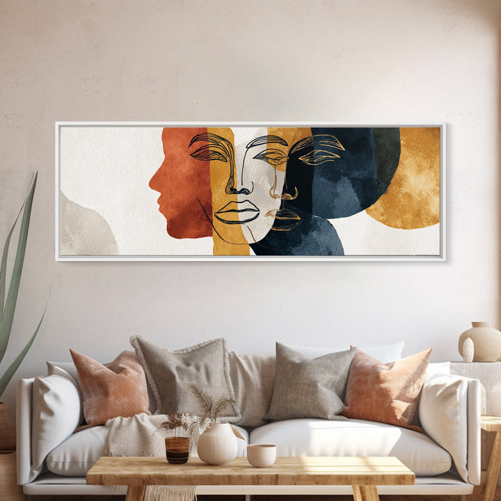 Continuous Line Female Face Framed Canvas Print, Line Art, Gallery Decor, Living Room Decor, Oil Painting, Line, Home Decor, LIN-3x1-17