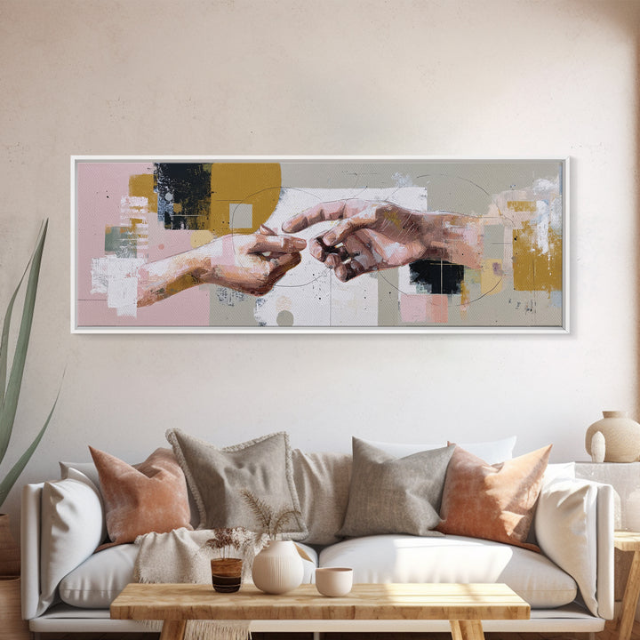 Two Hands Nearly Touching Canvas Print, Line Art, Neutral Decor, Living Room Decor, Abstract Art, Line, Custom Portrait, LIN-3x1-21