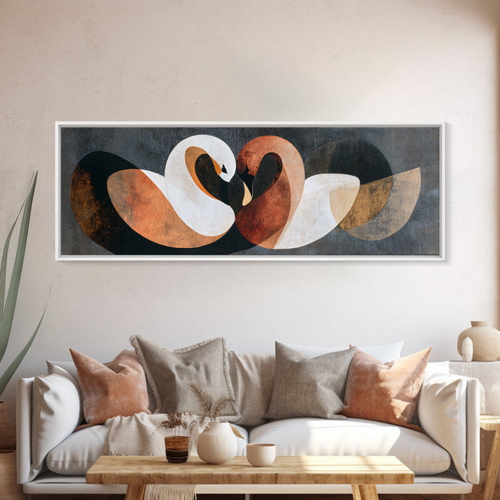 Two Swans Forming a Heart Shape Framed Canvas Print, Line Art, Gallery Decor, Living Room Decor, Abstract Art, Line, Home Decor, LIN-3x1-32
