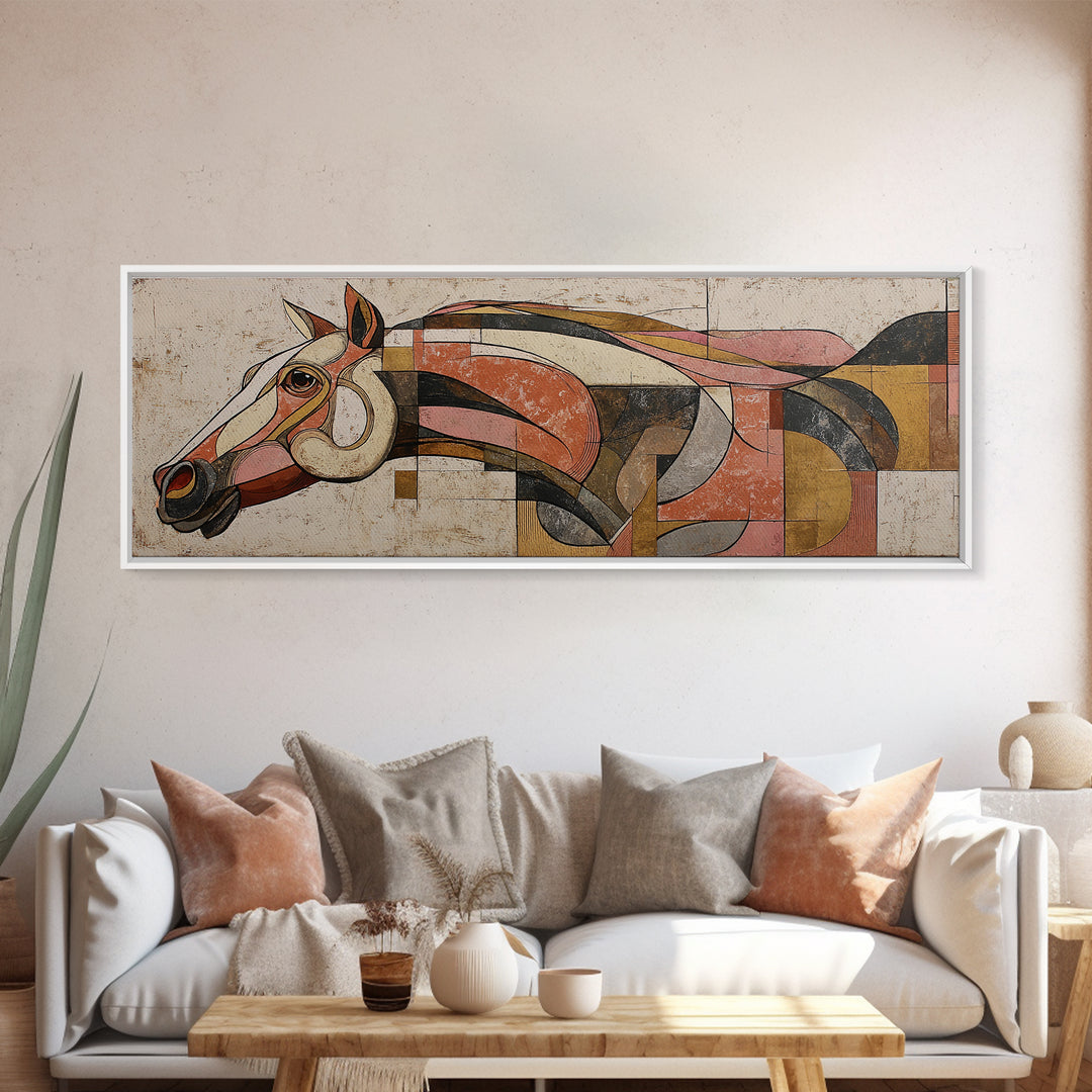 Abstract Horse Formed from Graceful Contour Framed Canvas Print, Line Art, Statement Artwork, Living Room Decor, Abstract Art, LIN-3x1-44