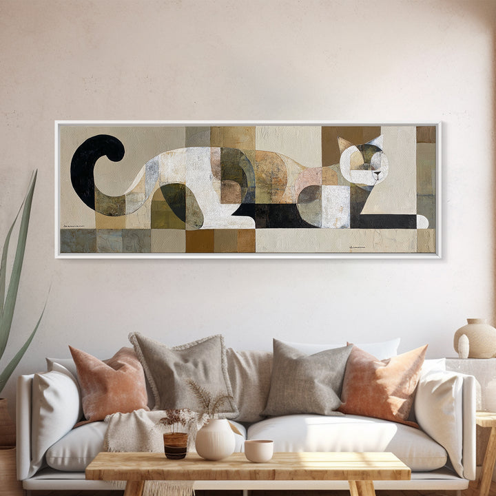 Monoline Cat Stretching Canvas Print, Line Art, Gallery Wall Set, Living Room Decor, Abstract Art, Line, Textured Painting, LIN-3x1-46