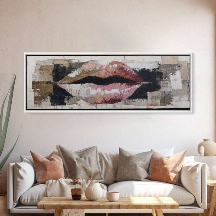 Abstract Lips and Hand Fashion Sketch Framed Canvas Print, Line Art, Gallery Wall Art, Living Room Decor, Fine Art, Line, LIN-3x1-58