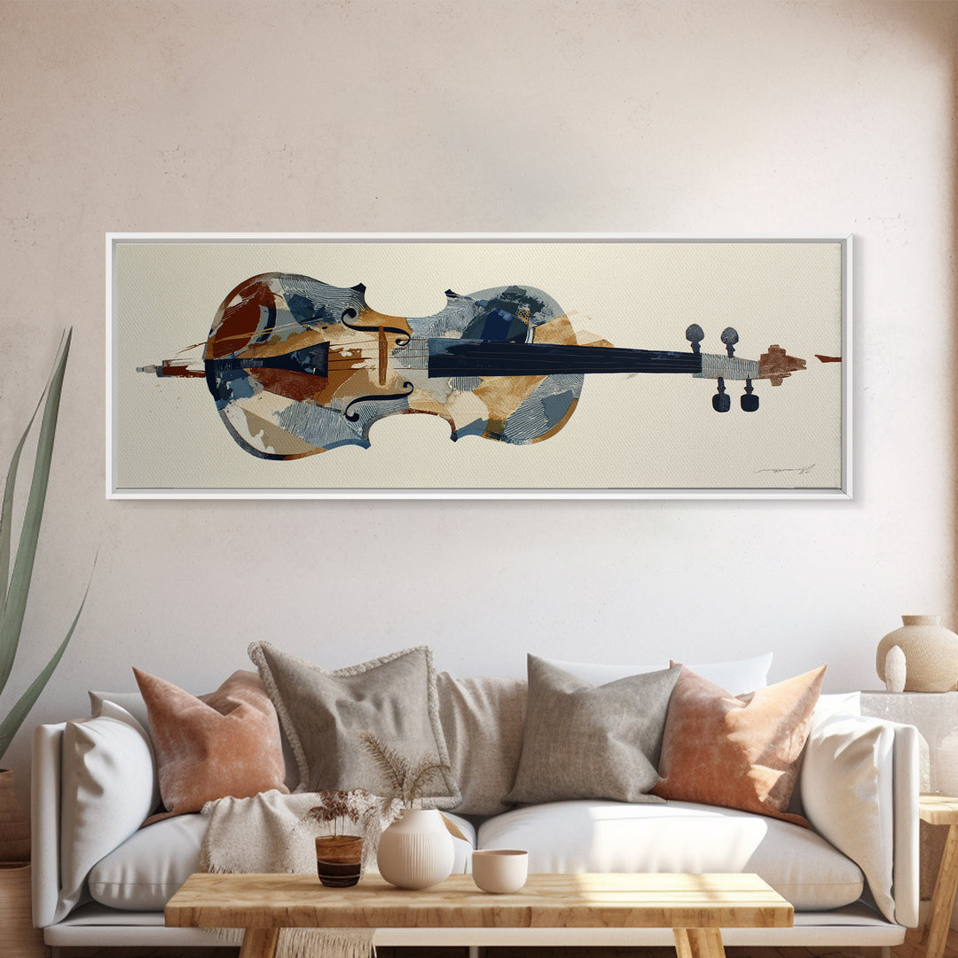 Single Line Violin and Bow Framed Canvas Print, Line Art, Wall Decor, Living Room Decor, Abstract Art, Line, Boho Decor, LIN-3x1-63
