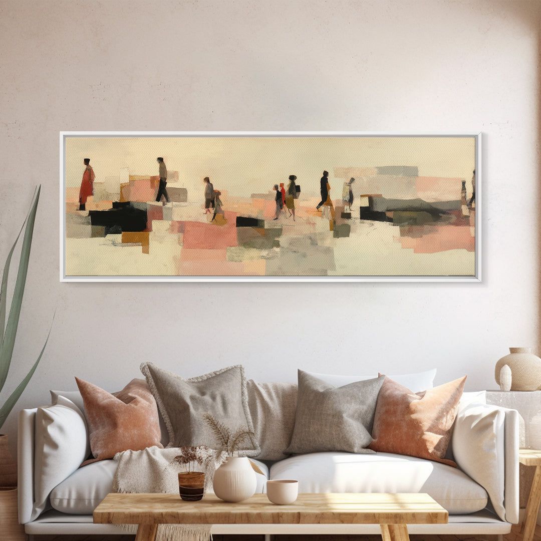 Abstract Family Figures Framed Canvas Print, Line Art, Textured Painting, Living Room Decor, Fine Art, Line, Canvas Art, LIN-3x1-64