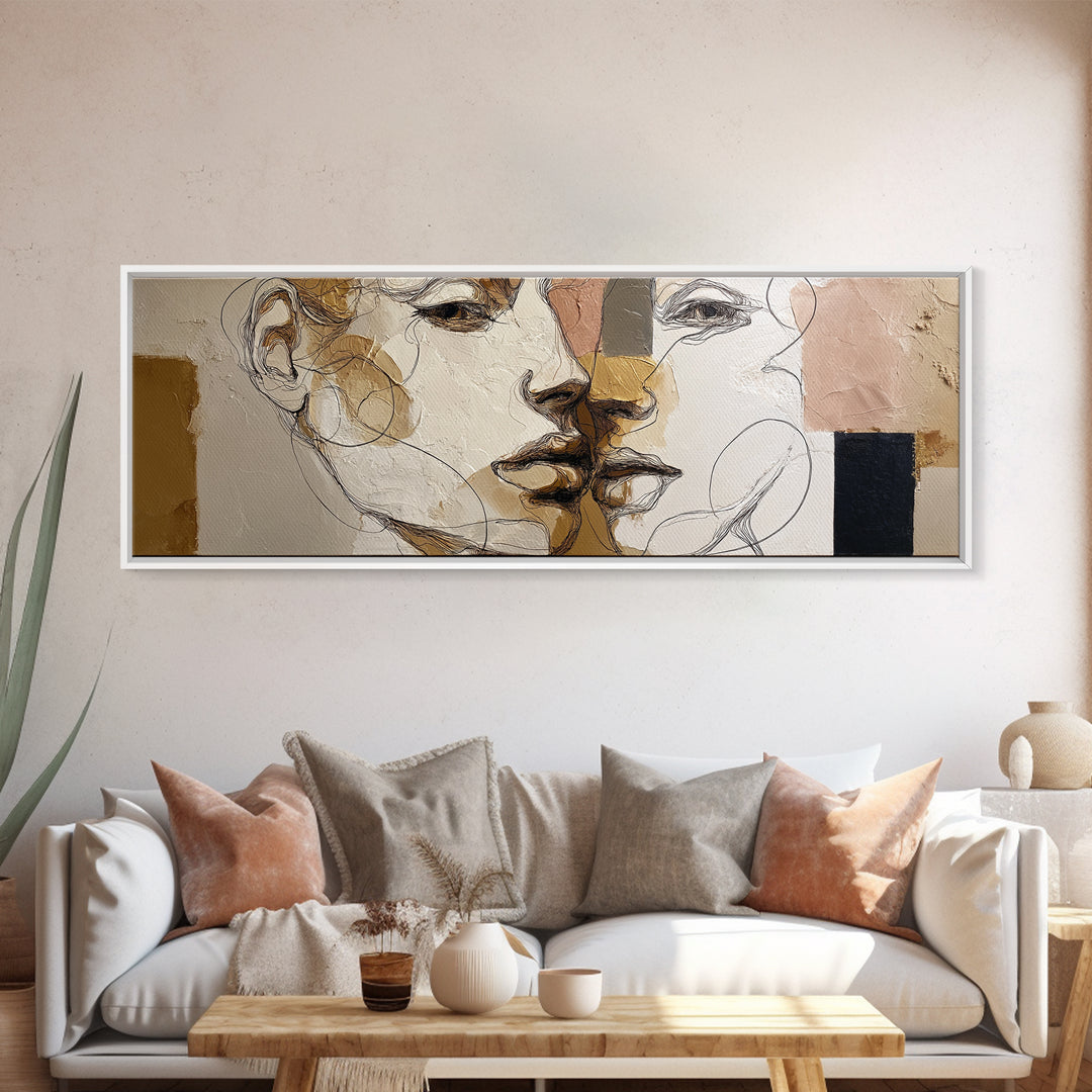 Continuous Line Female Face Canvas Print, Line Art, Art Print, Living Room Decor, Fine Art, Line, Printable Wall Art, LIN-3x1-65