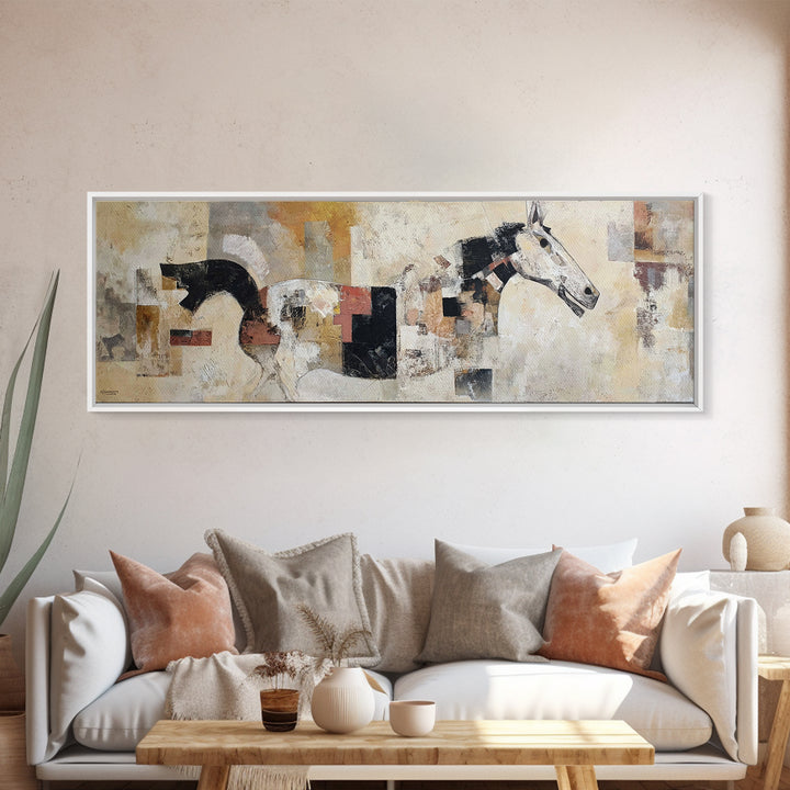 Abstract Horse Formed from Graceful Contour Framed Canvas Print, Line Art, Wall Decor, Living Room Decor, Abstract Art, Line, LIN-3x1-68