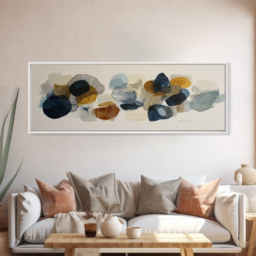 Line Art Shell and Coastal Forms Framed Canvas Print, Line Art, Room Decor, Living Room Decor, Abstract Art, Line, LIN-3x1-7