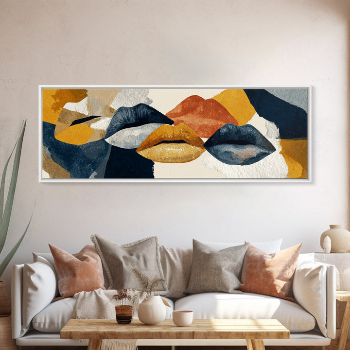 Abstract Lips and Hand Fashion Sketch Framed Canvas Print, Line Art, Gallery Wall Art, Living Room Decor, Fine Art, Line, LIN-3x1-82