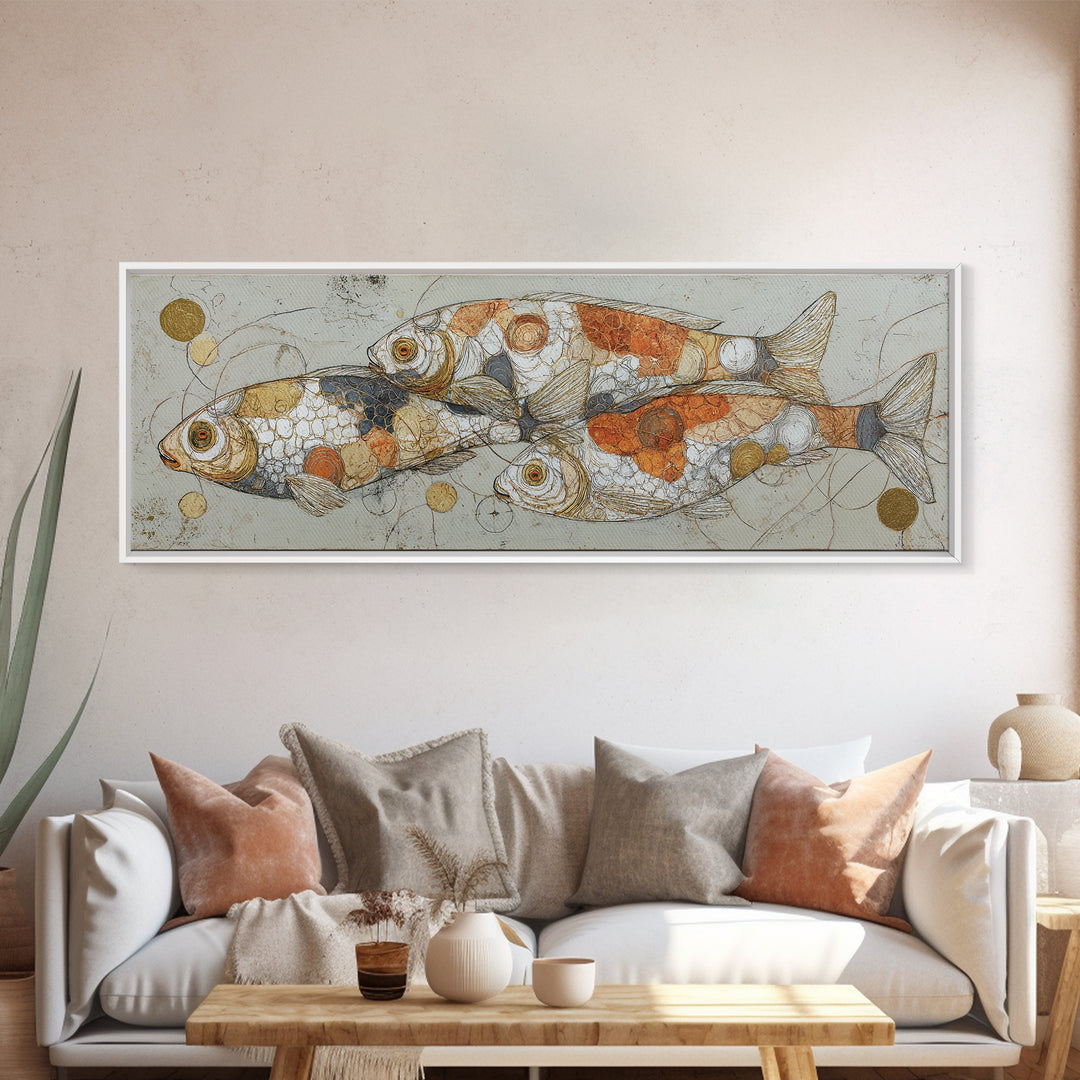Continuous Line Fish Framed Canvas Print, Line Art, Printable Wall Art, Living Room Decor, Abstract Art, Line, Modern Art, LIN-3x1-84