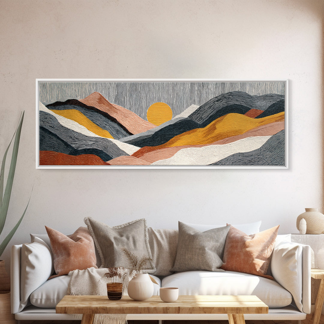 Black Line Mountains Canvas Print, Line Art, Neutral Decor, Living Room Decor, Oil Painting, Line, Wall Decor, Custom Portrait, LIN-3x1-98