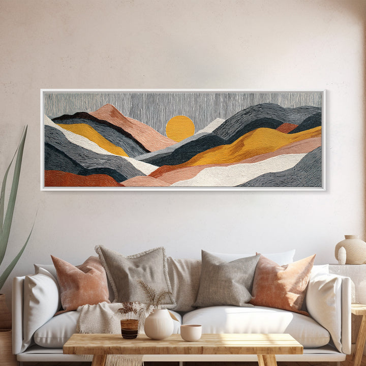 Black Line Mountains Canvas Print, Line Art, Neutral Decor, Living Room Decor, Oil Painting, Line, Wall Decor, Custom Portrait, LIN-3x1-98