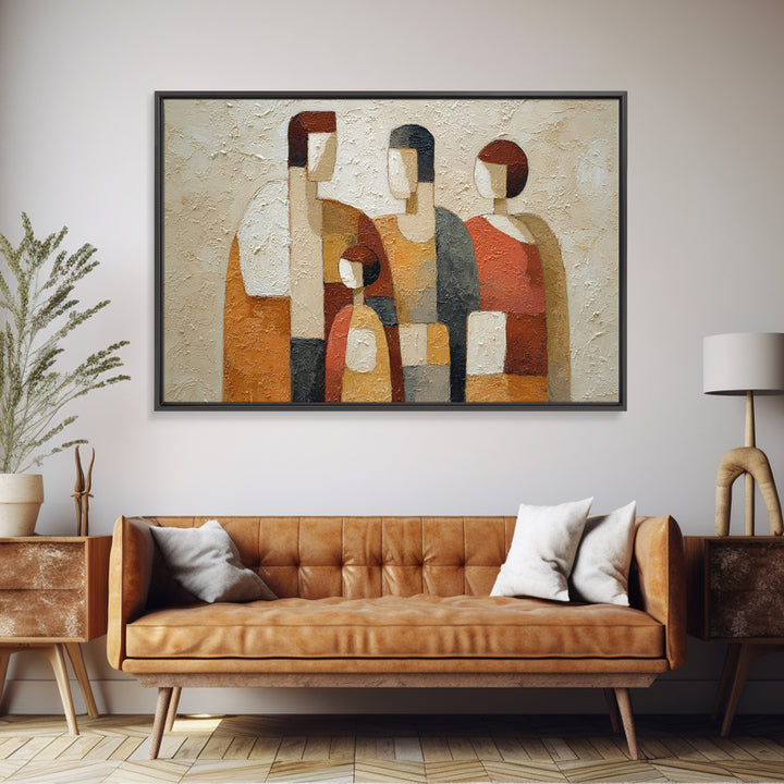 Abstract Family Figures Framed Canvas Print, Line Art, Living Room Decor, Oil Painting, Line, Portrait from Photo, LIN-3x2-100