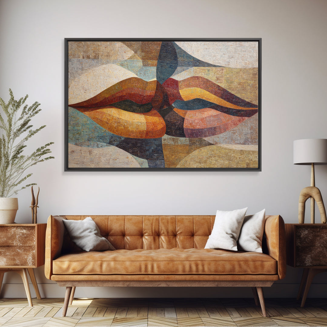 Abstract Lips and Hand Fashion Sketch Canvas Print, Line Art, Minimalist Wall Art, Living Room Decor, Abstract Art, Line, LIN-3x2-22