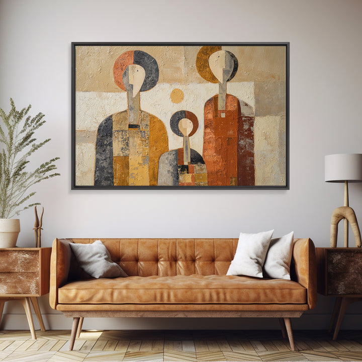 Abstract Family Figures Framed Canvas Print, Line Art, Aesthetic Prints, Living Room Decor, Fine Art, Line, Wall Art, LIN-3x2-28