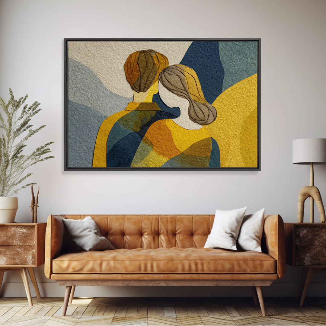 Single Line Couple Embracing Softly Canvas Print, Line Art, Minimalist Art, Living Room Decor, Fine Art, Line, Minimalist Decor, LIN-3x2-30