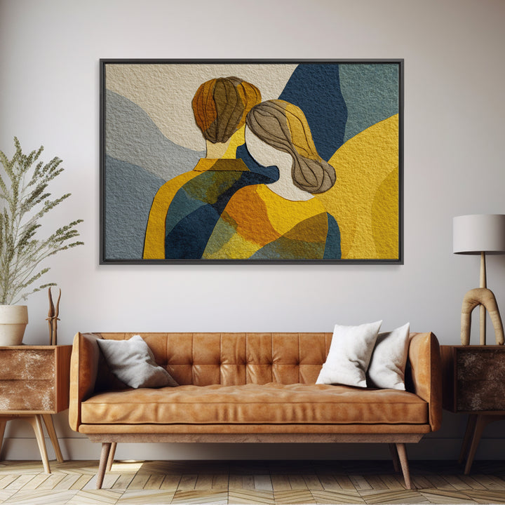 Single Line Couple Embracing Softly Canvas Print, Line Art, Minimalist Art, Living Room Decor, Fine Art, Line, Minimalist Decor, LIN-3x2-30