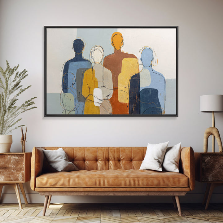 Abstract Family Figures Canvas Print, Line Art, Living Room Art, Living Room Decor, Oil Painting, Line, Art Print, LIN-3x2-4