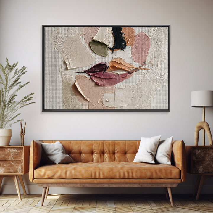 Abstract Lips and Hand Fashion Sketch Framed Canvas Print, Line Art, Bird Wall Art, Living Room Decor, Abstract Art, Line, LIN-3x2-46
