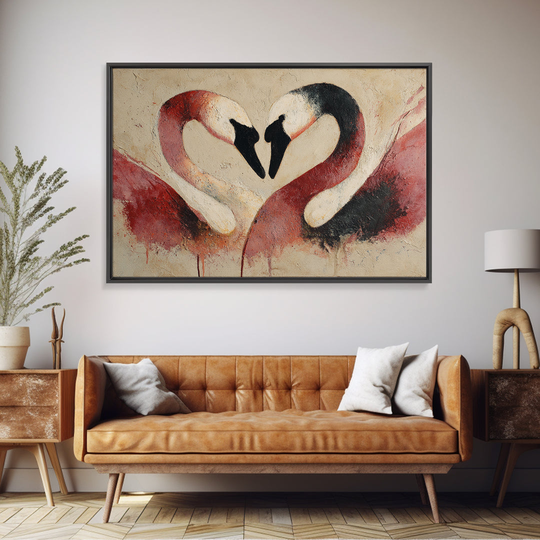 Two Swans Forming a Heart Shape Canvas Print, Line Art, Canvas Art, Living Room Decor, Fine Art, Line, Jesus Wall Art, LIN-3x2-68