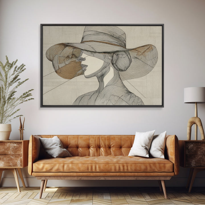 Line Drawing of a Woman Framed Canvas Print, Line Art, Contemporary Art, Living Room Decor, Fine Art, Line, Boho Wall Art, LIN-3x2-71