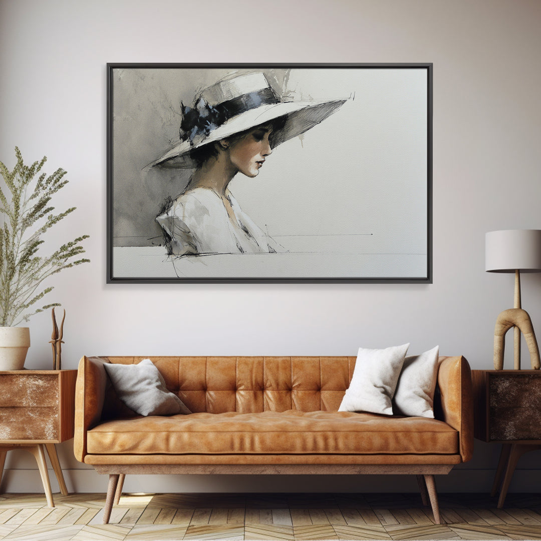 Continuous Line Female Face Framed Canvas Print, Line Art, Decor, Living Room Decor, Oil Painting, Line, Living Room Wall Art, LIN-3x2-77