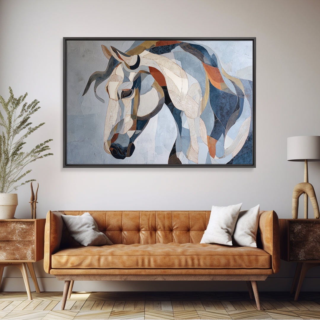 Abstract Horse Formed from Graceful Contour Framed Canvas Print, Line Art, Gallery Decor, Living Room Decor, Fine Art, Line, LIN-3x2-8