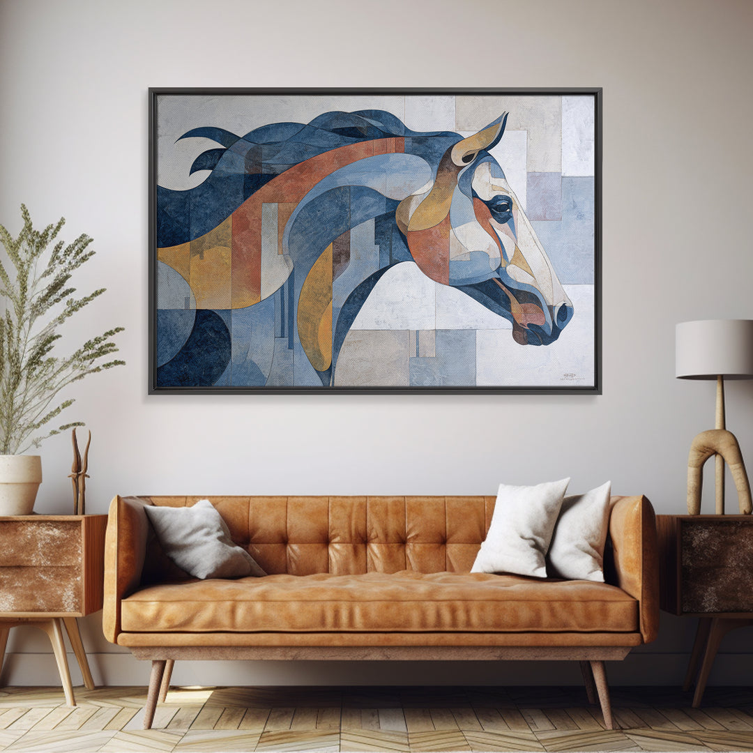 Abstract Horse Formed from Graceful Contour Framed Canvas Print, Line Art, Boho Wall Art, Living Room Decor, Abstract Art, Line, LIN-3x2-80