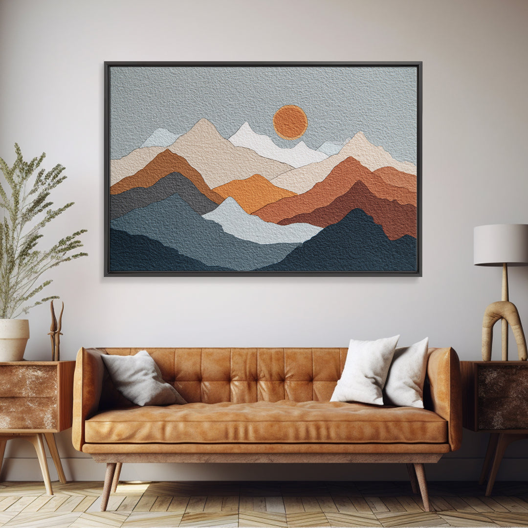 Black Line Mountains Framed Canvas Print, Line Art, Aesthetic Prints, Living Room Decor, Fine Art, Line, Wall Art, Home Decor, LIN-3x2-86